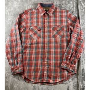 Wallace & Barnes JCrew Flannel Shirt Men's L Red Plaid Cotton Workwear Casual